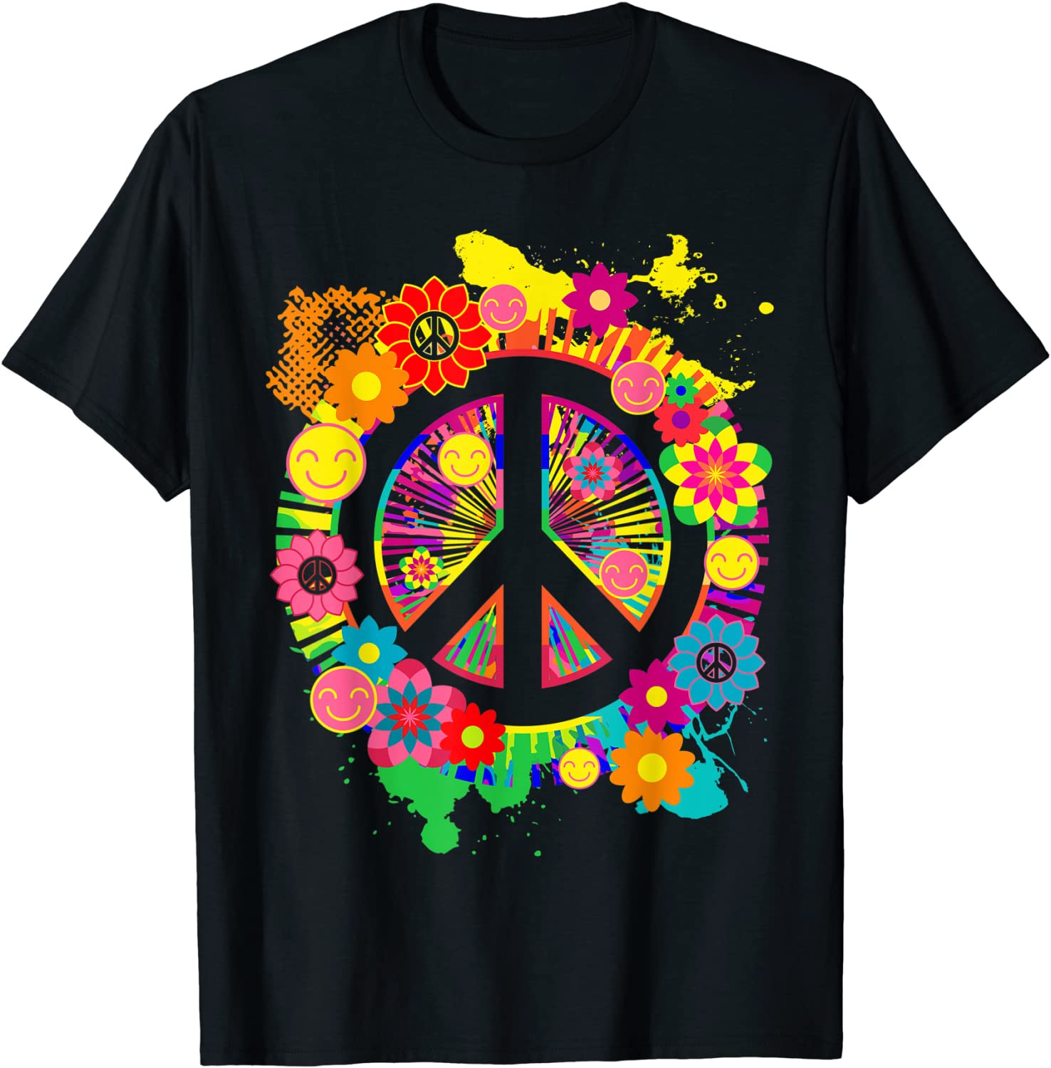Peace Sign Bright Colorful Flowers 60s 70s Hippie Retro