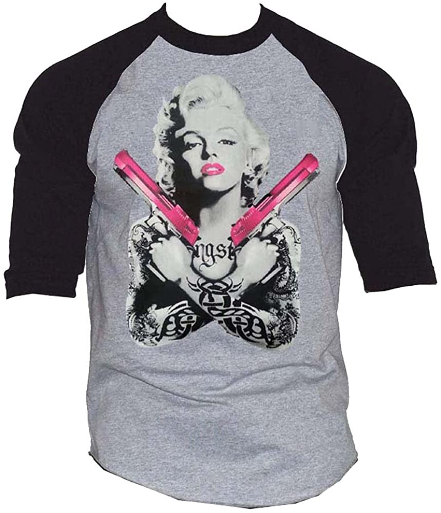 Pink Guns Marilyn Monroe Mens Baseball T 3402